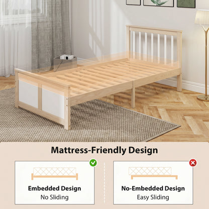 Storage Bed with 2 Drawers, Headboard, Wood Slat Support, Natural