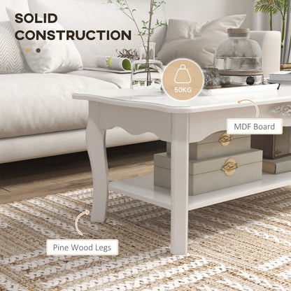 2 Tier Wooden Coffee Tea Table End Table Storage Shelf 94Lx44Wx42H White