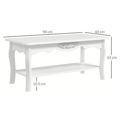 2 Tier Wooden Coffee Tea Table End Table Storage Shelf 94Lx44Wx42H White
