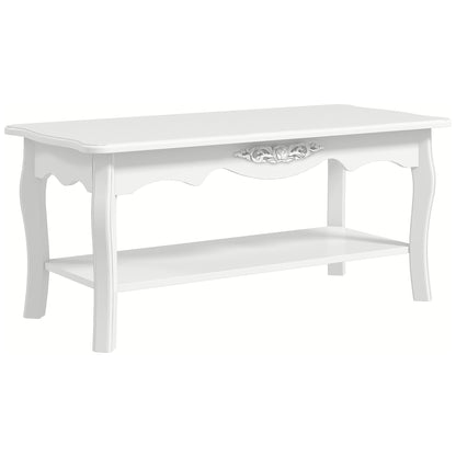 2 Tier Wooden Coffee Tea Table End Table Storage Shelf 94Lx44Wx42H White