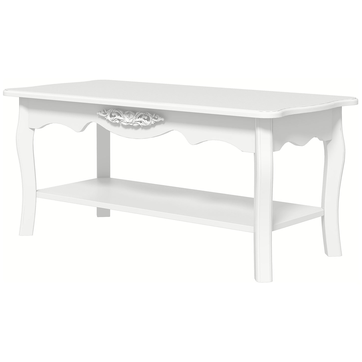 2 Tier Wooden Coffee Tea Table End Table Storage Shelf 94Lx44Wx42H White