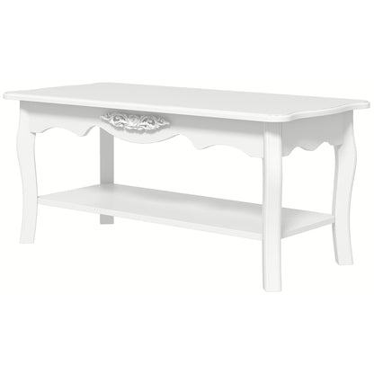 2 Tier Wooden Coffee Tea Table End Table Storage Shelf 94Lx44Wx42H White