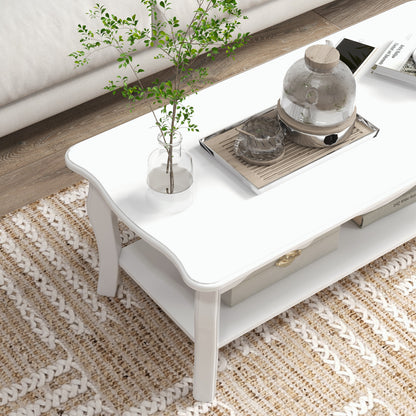 2 Tier Wooden Coffee Tea Table End Table Storage Shelf 94Lx44Wx42H White