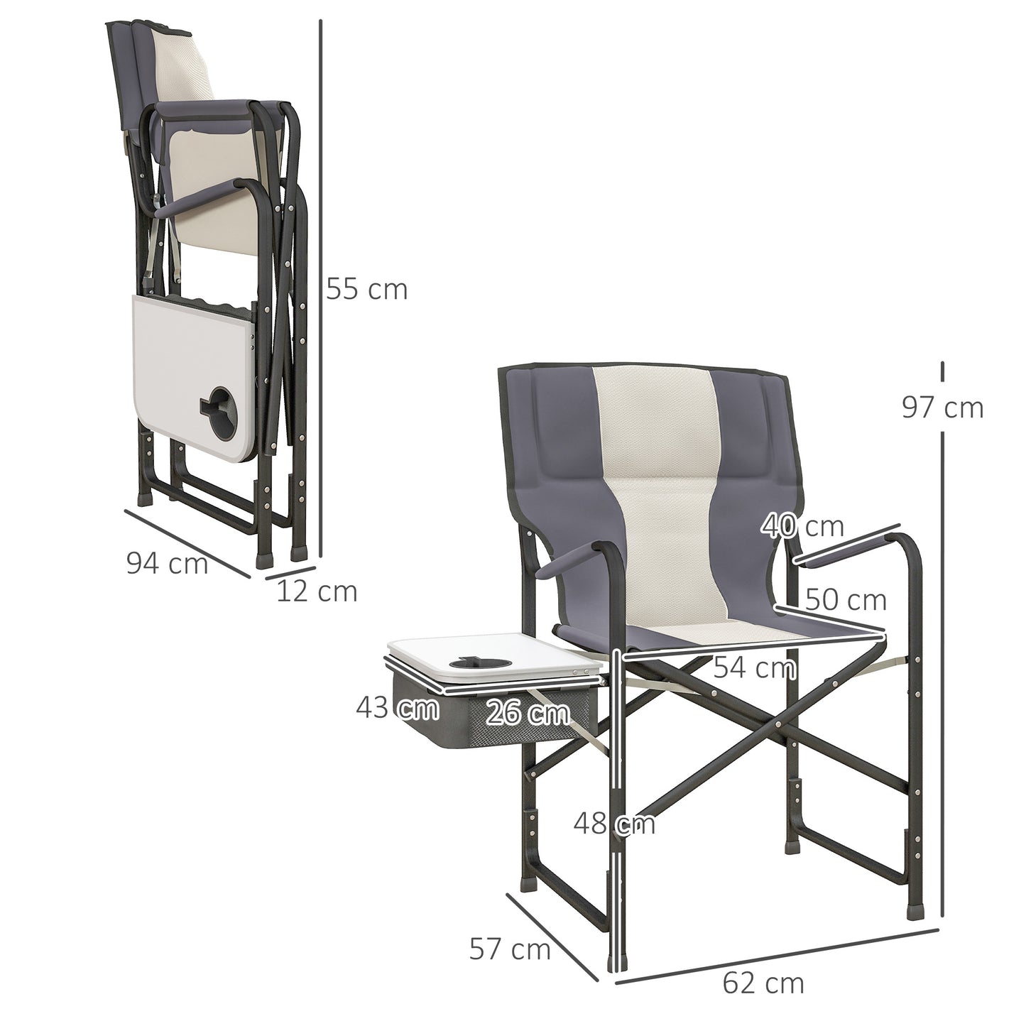 Folding Directors Chair Aluminium Camping Chair with Cooler Bag Grey
