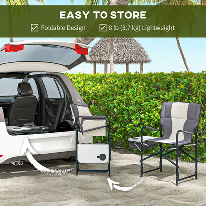 Folding Directors Chair Aluminium Camping Chair with Cooler Bag Grey