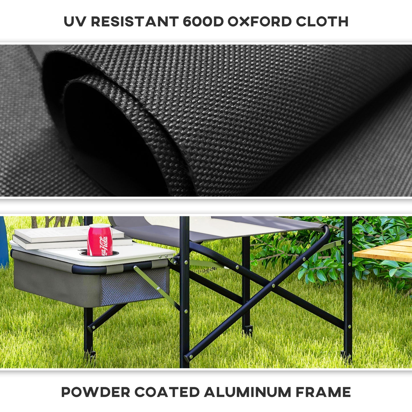 Folding Directors Chair Aluminium Camping Chair with Cooler Bag Grey