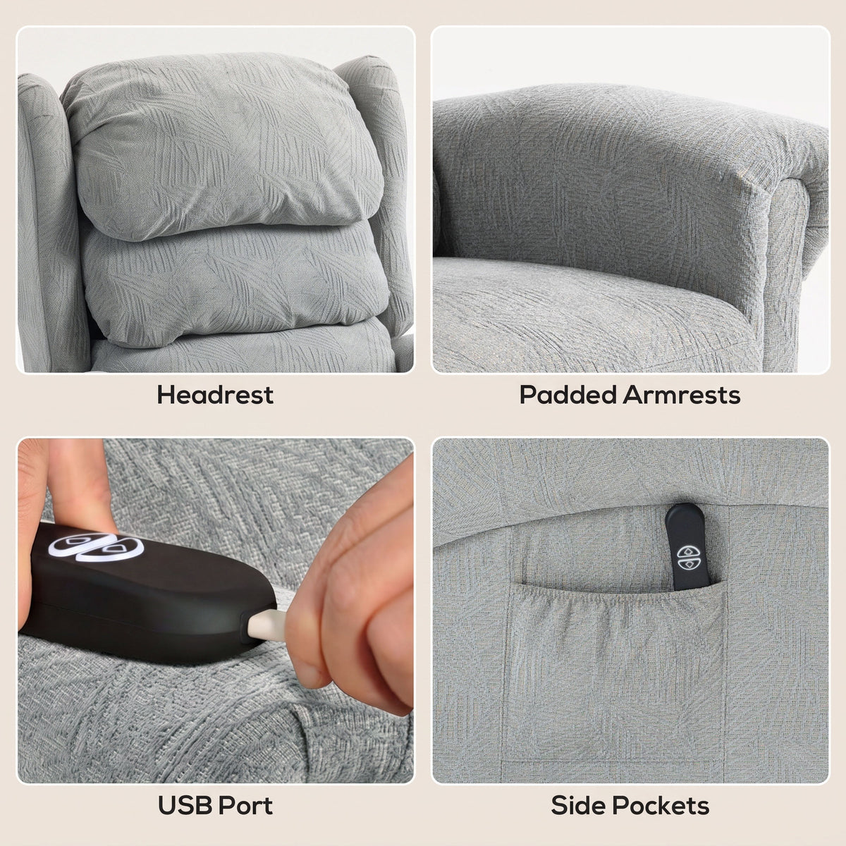 Power Lift Recliner Chair for Elderly with Remote Control, Grey