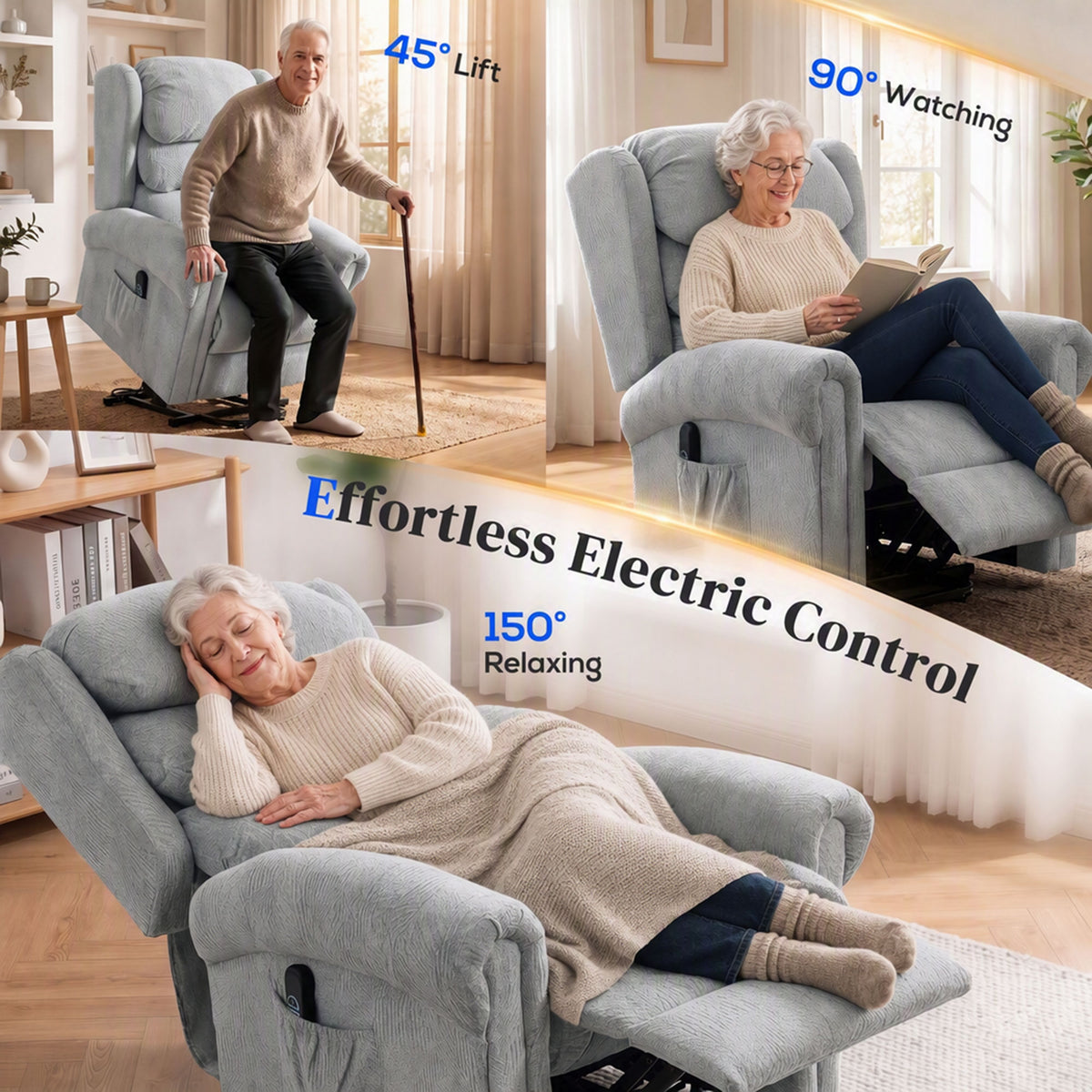 Power Lift Recliner Chair for Elderly with Remote Control, Grey