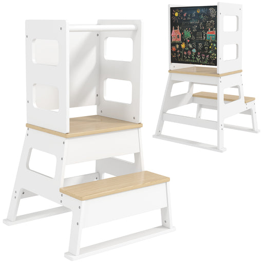 2 in 1 Toddler Tower w/ Chalkboard, Safety Rail, for Kitchen, Sink