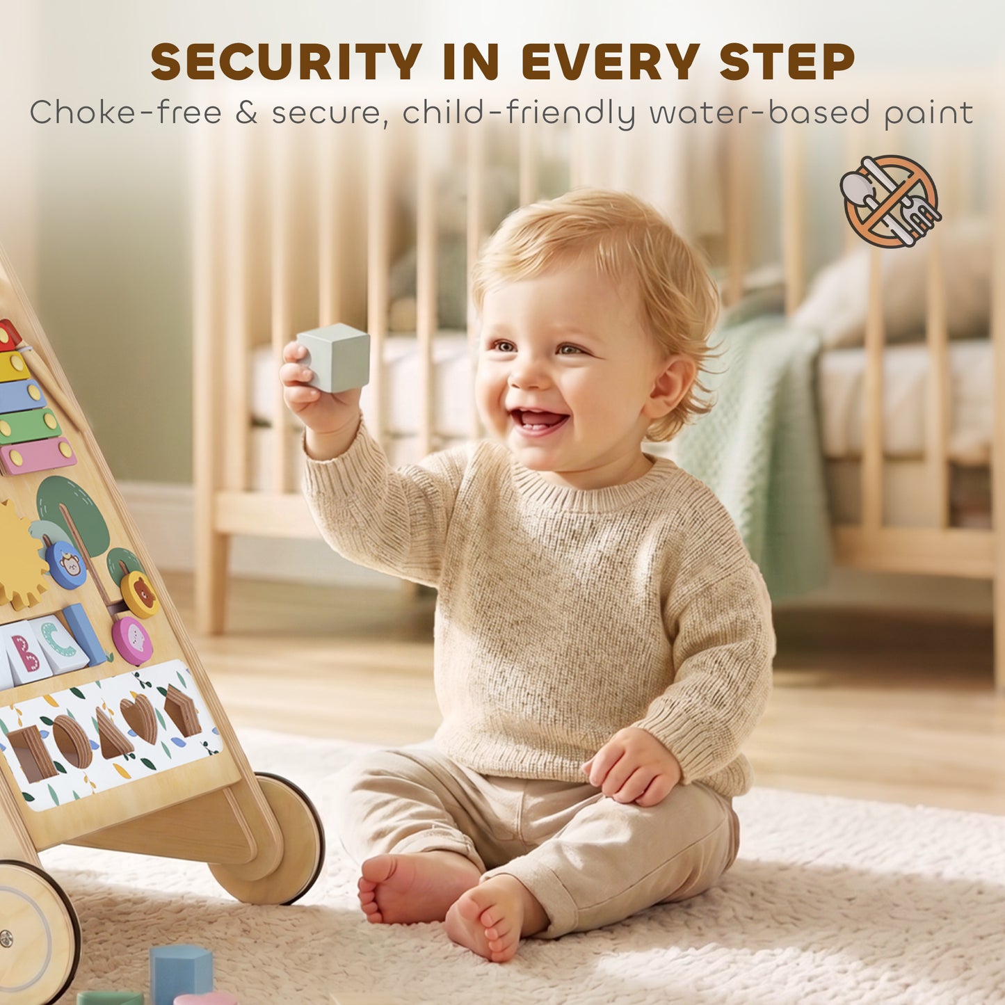 Wooden Baby Walker with Speed Control, Activity Centre for 18 M+