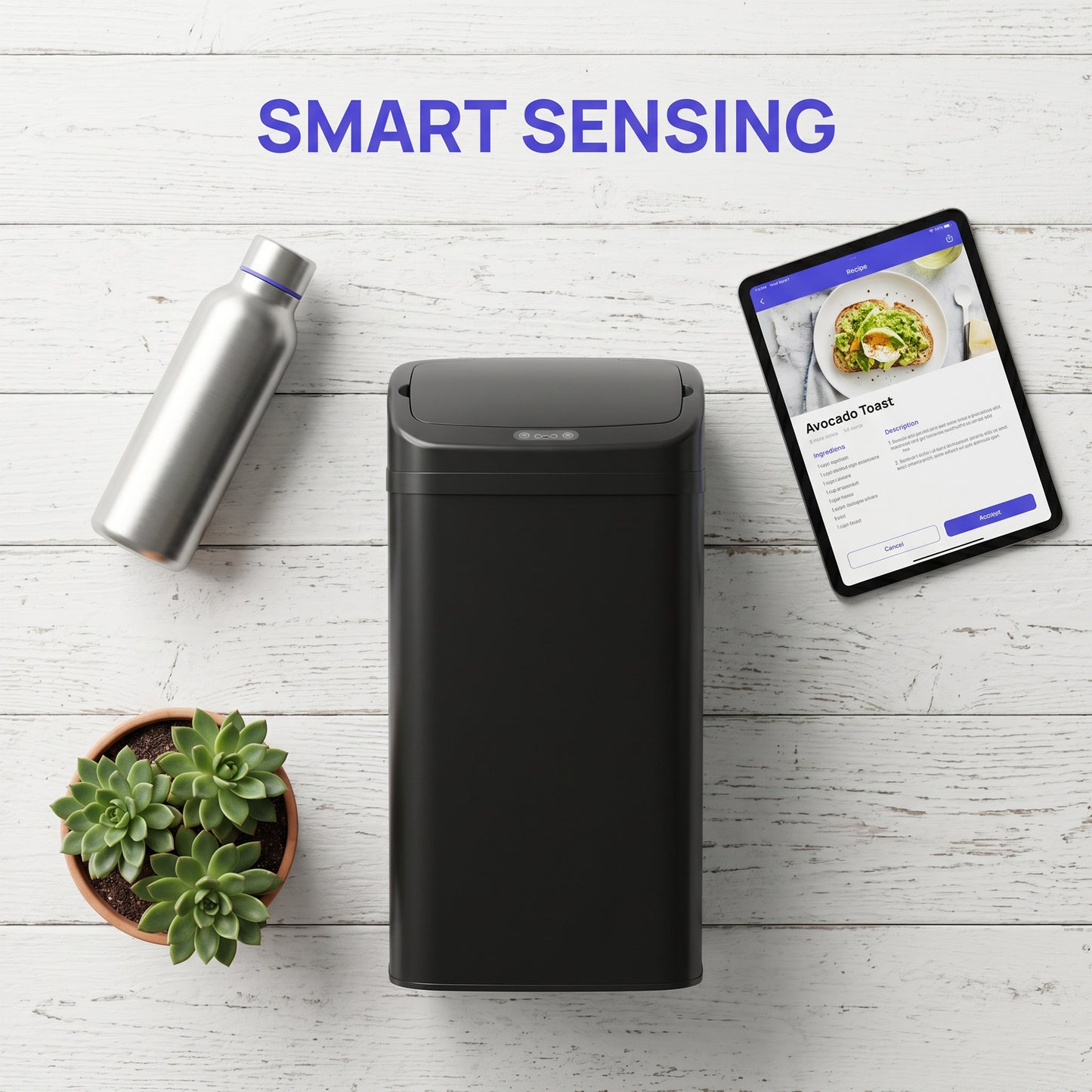 48L Sensor Bin, Stainless Steel Kitchen Bin with Automatic Soft Close Lid and Fingerprint-Proof for Recycling and Waste, Black