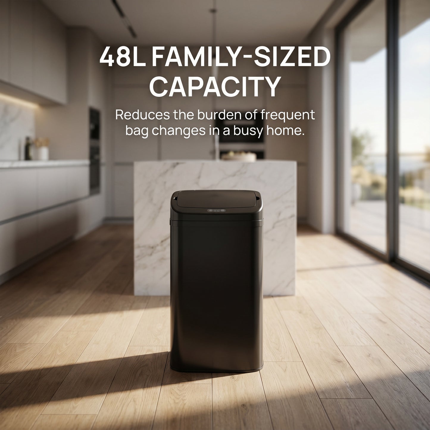 48L Sensor Bin, Stainless Steel Kitchen Bin with Automatic Soft Close Lid and Fingerprint-Proof for Recycling and Waste, Black