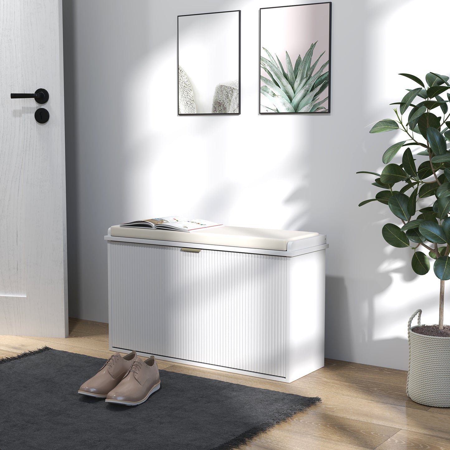 Shoe Storage Bench with Cushion and Flip-Drawer 80x26x47.5cm White