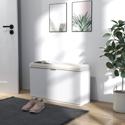 Shoe Storage Bench with Cushion and Flip-Drawer 80x26x47.5cm White