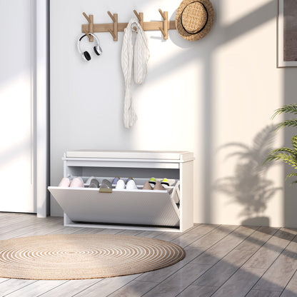 Shoe Storage Bench with Cushion and Flip-Drawer 80x26x47.5cm White