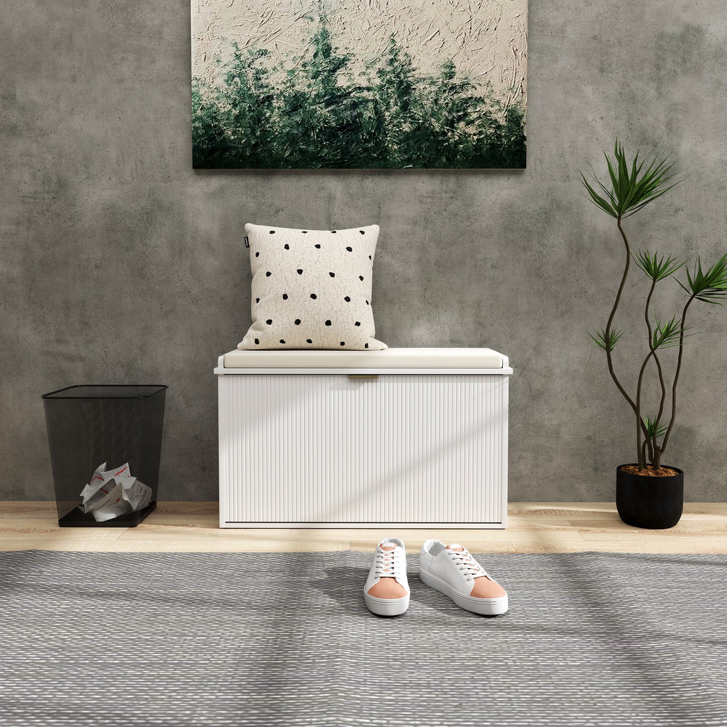 Shoe Storage Bench with Cushion and Flip-Drawer 80x26x47.5cm White