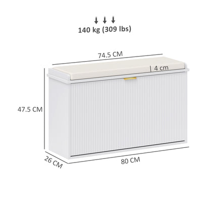 Shoe Storage Bench with Cushion and Flip-Drawer 80x26x47.5cm White