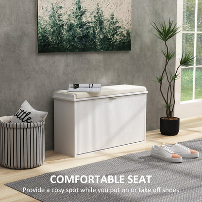 Shoe Storage Bench with Cushion and Flip-Drawer 80x26x47.5cm White