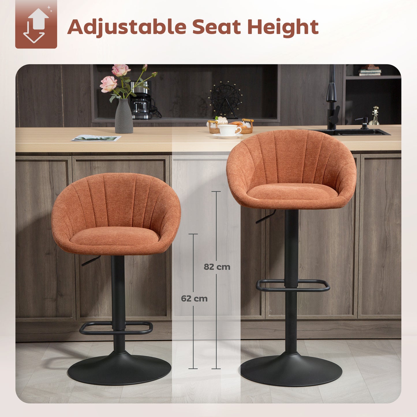 Swivel Bar Stools Set of 2 Height Adjustable Bar Chairs Orange