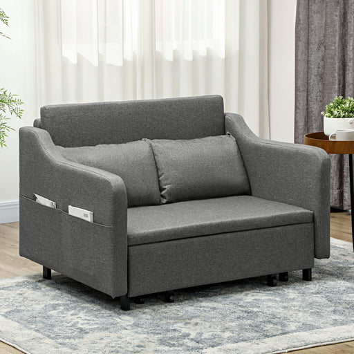 Pull Out Sofa Bed, Fabric 2 Seater Sofa Couch for Living Room, Grey