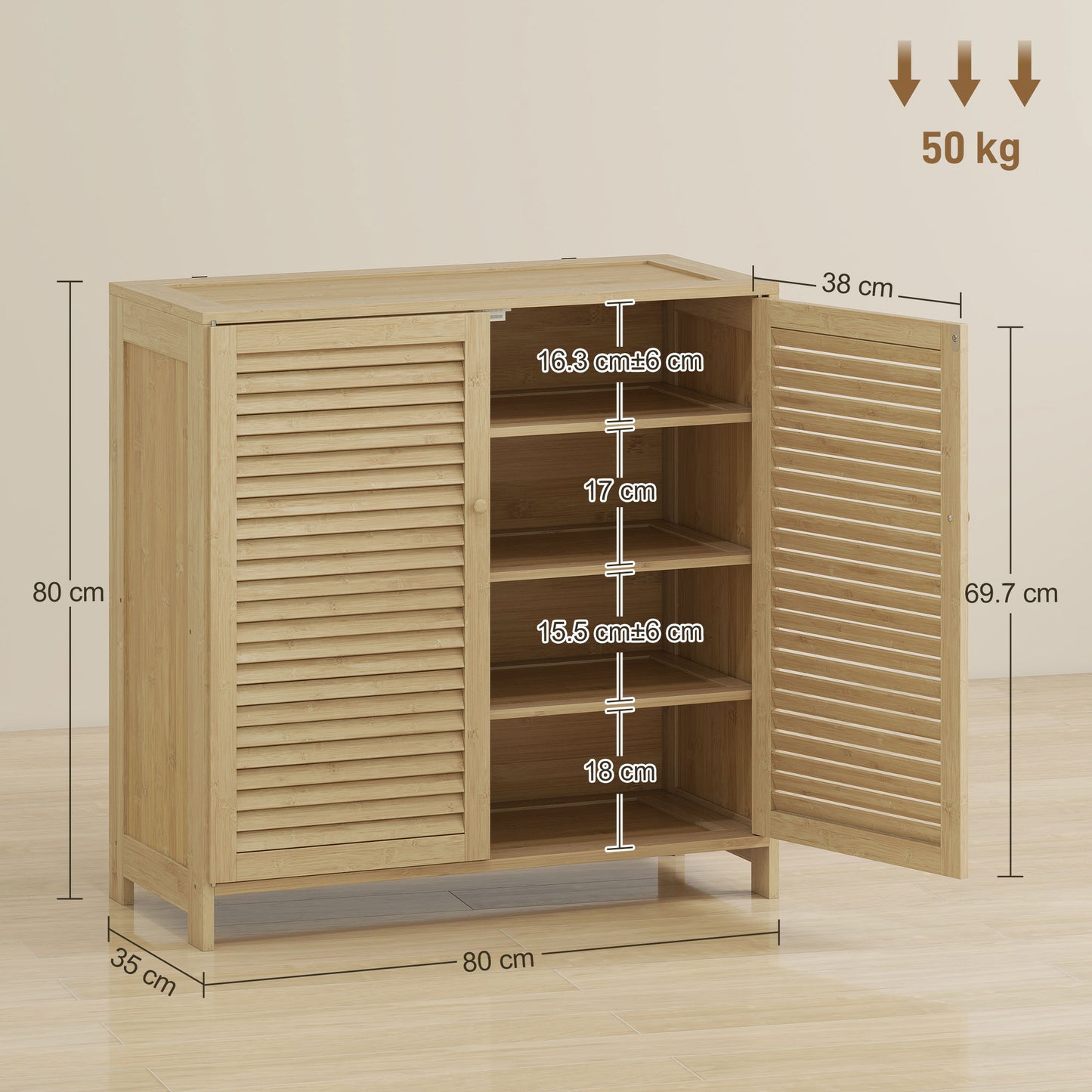 Bamboo Shoe Cabinet with Louvered Doors 14 Pairs Shoe Storage Cabinet