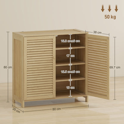 Bamboo Shoe Cabinet with Louvered Doors 14 Pairs Shoe Storage Cabinet