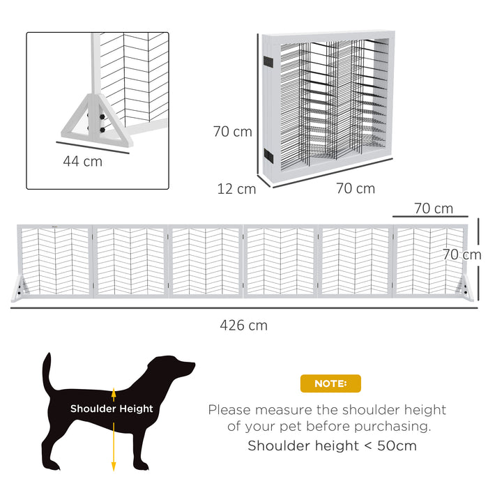 6 Panels Pet Gate, Wooden Foldable Dog Barrier w 2PCS Support Feet, for Small Medium Dogs - White