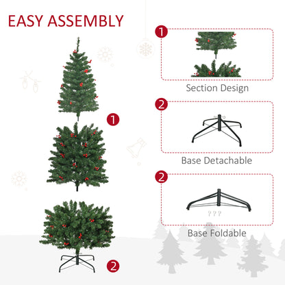 6FT Prelit Pencil Christmas Tree w/ LED Light, Berry, Xmas Decoration