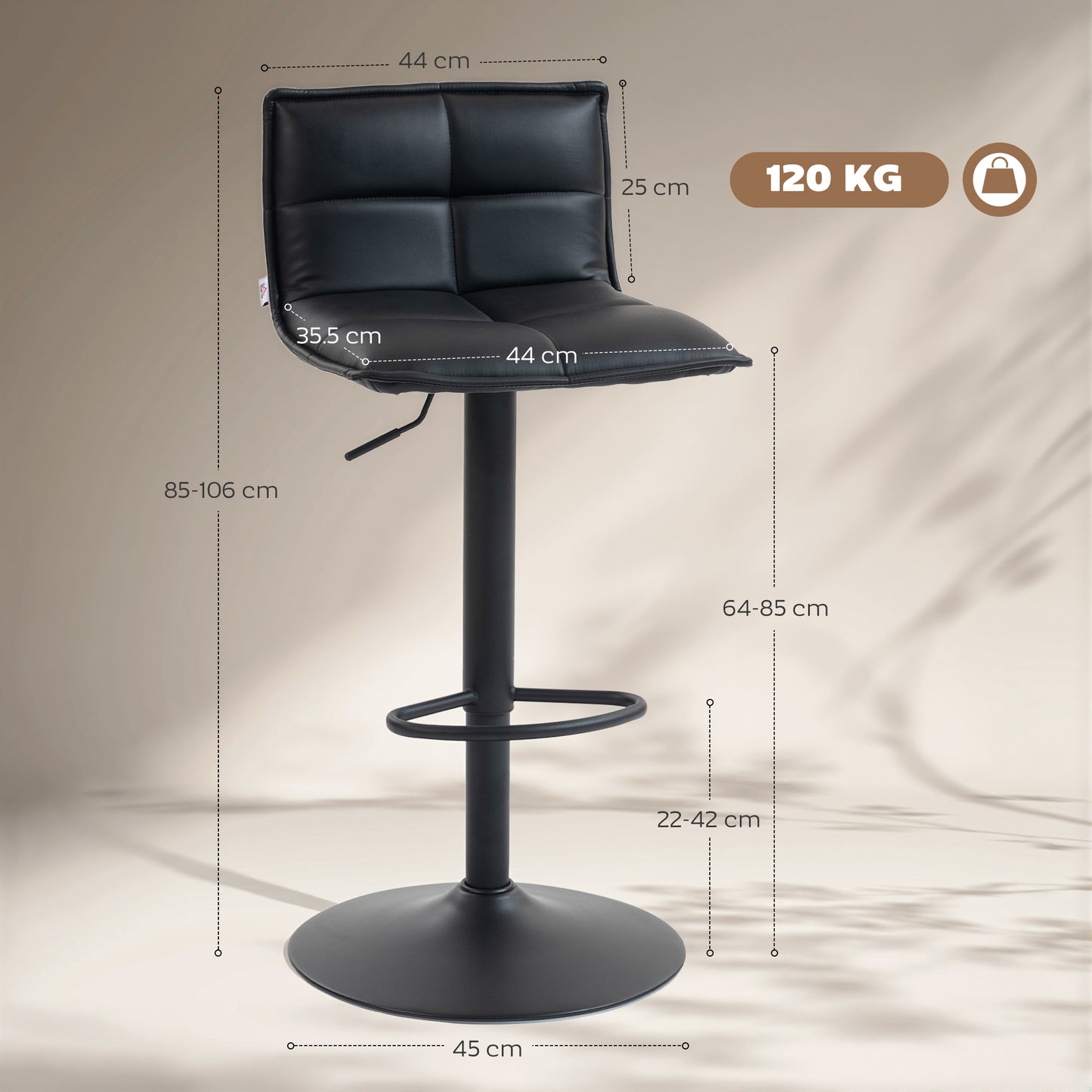 Bar Stools Set of 2 Swivel Height Adjustable Barstools Black