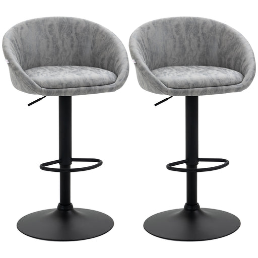 Modern Adjustable Bar Stools Set of 2, Swivel PU Leather Breakfast Barstools with Footrest Armrests Back, for Kitchen Counter Grey