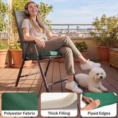 Set of 6 Chair Cushion Seat Pads with Removable Tie, Green