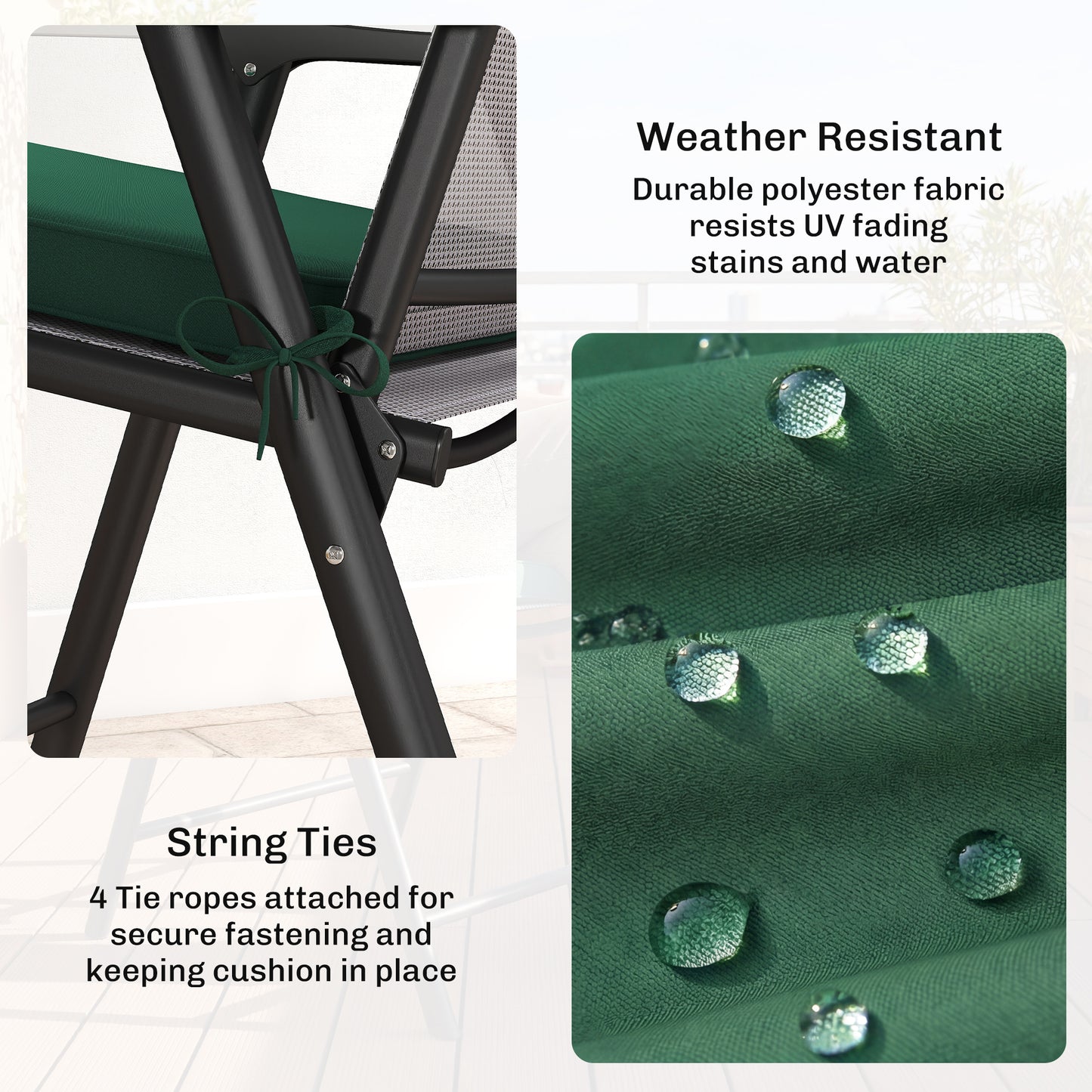 Set of 6 Chair Cushion Seat Pads with Removable Tie, Green