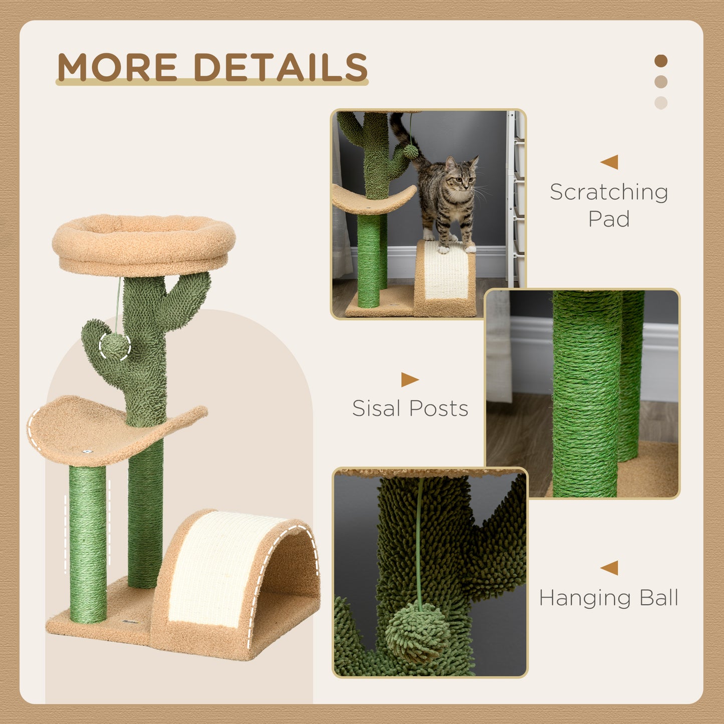 72cm Cat Activity Centre w/ Bed, Toy Ball, Sisal Post, Curved Pad