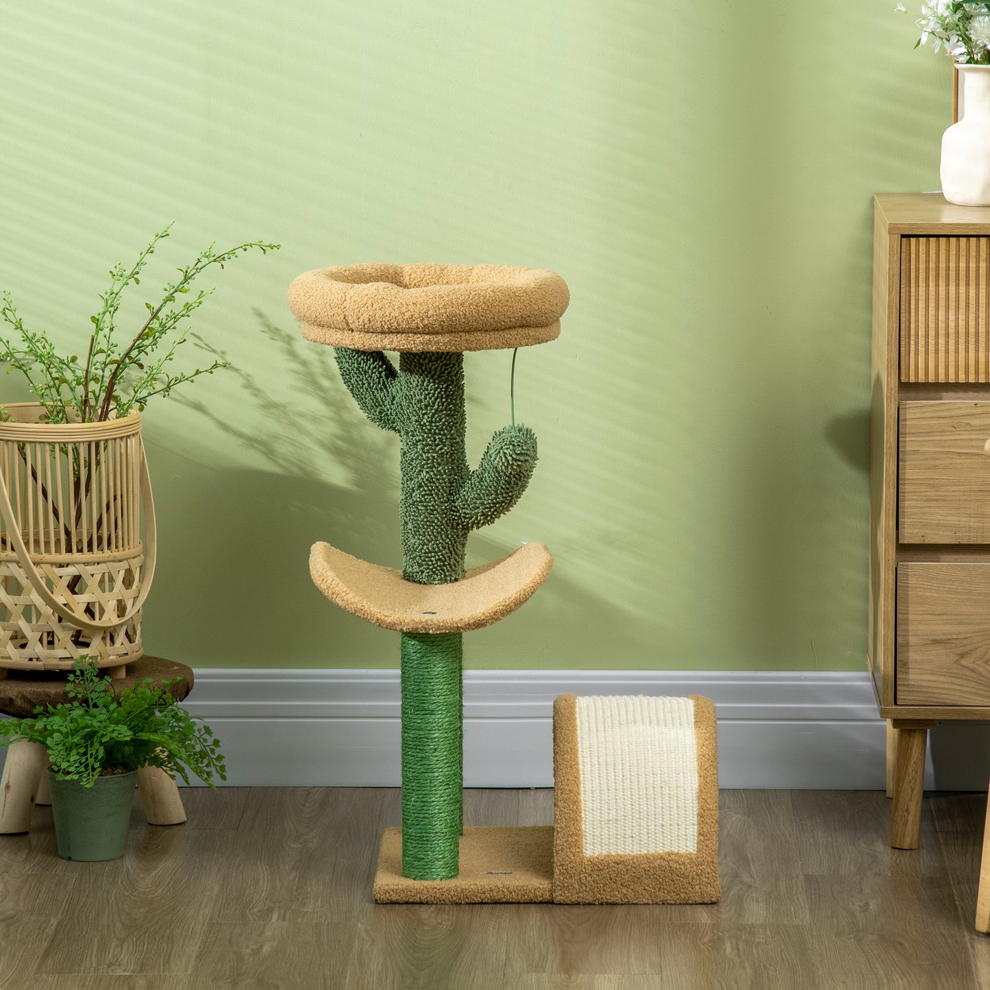 72cm Cat Activity Centre w/ Bed, Toy Ball, Sisal Post, Curved Pad