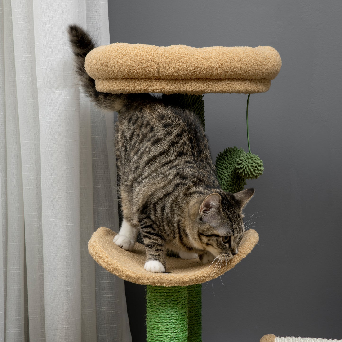 72cm Cat Activity Centre w/ Bed, Toy Ball, Sisal Post, Curved Pad