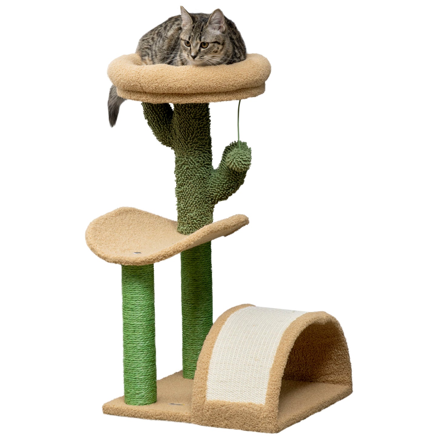 72cm Cat Activity Centre w/ Bed, Toy Ball, Sisal Post, Curved Pad