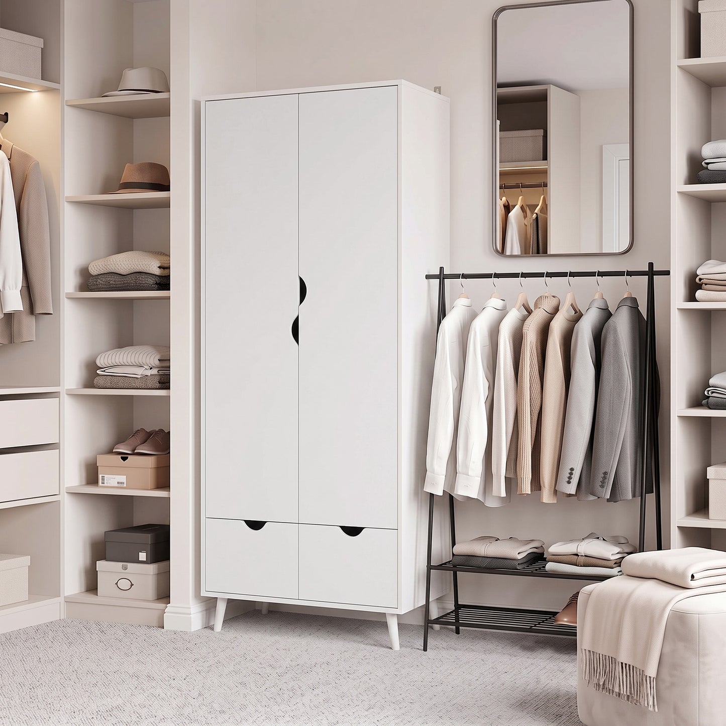 Storage Organisation Furniture with Rail and 2 Drawers, White