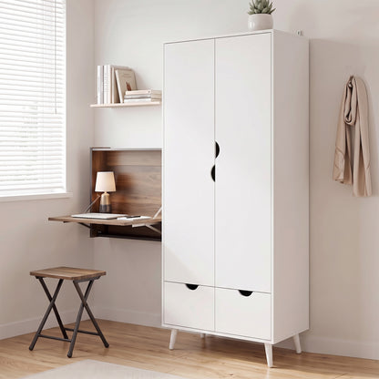 Storage Organisation Furniture with Rail and 2 Drawers, White
