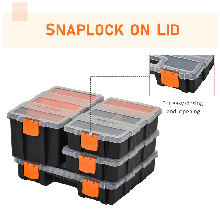 DURHAND PP 4-Pack Size Variety Tool & Hardware Storage Boxes Black/Orange