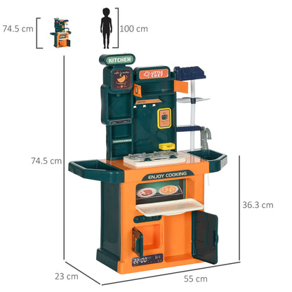 AIYAPLAY Toy Kitchen, 77 Pieces Kids Play Kitchen Role Playing Game with Sound and Light, Water Spray, Running Water