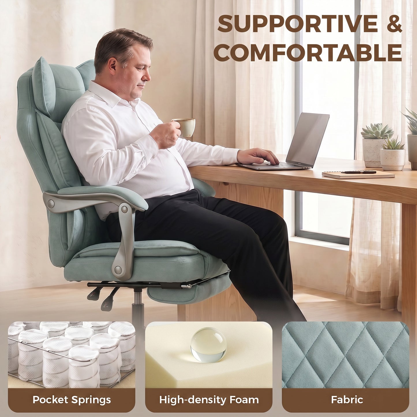 Big and Tall Office Chair with Lumbar Support, Light Blue