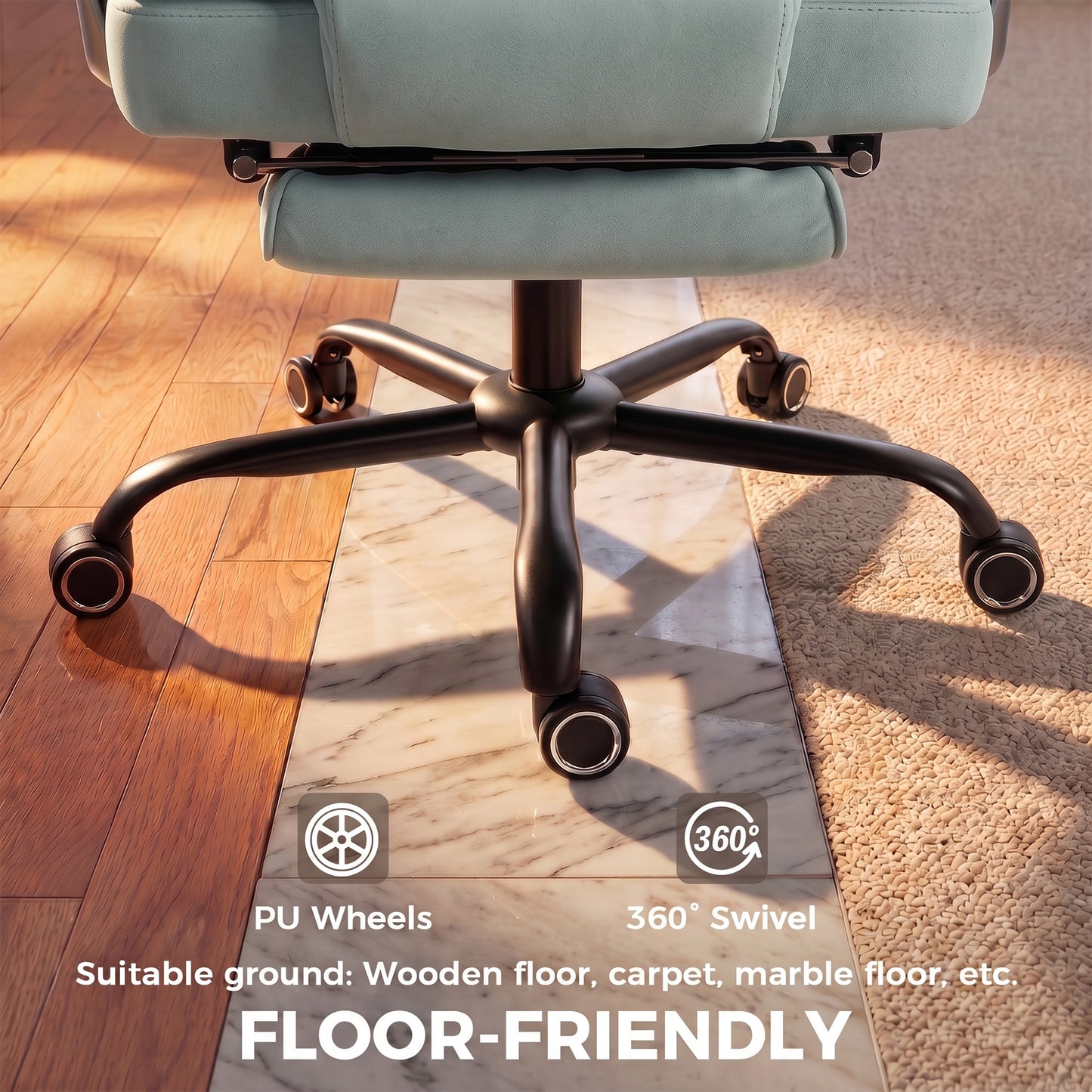 Big and Tall Office Chair with Lumbar Support, Light Blue