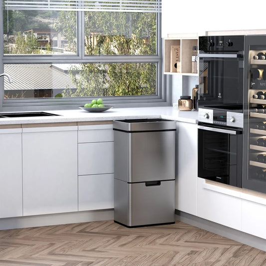 72L Stainless Steel Sensor Bin With 3 Compartments For Both Wet/Dry Waste