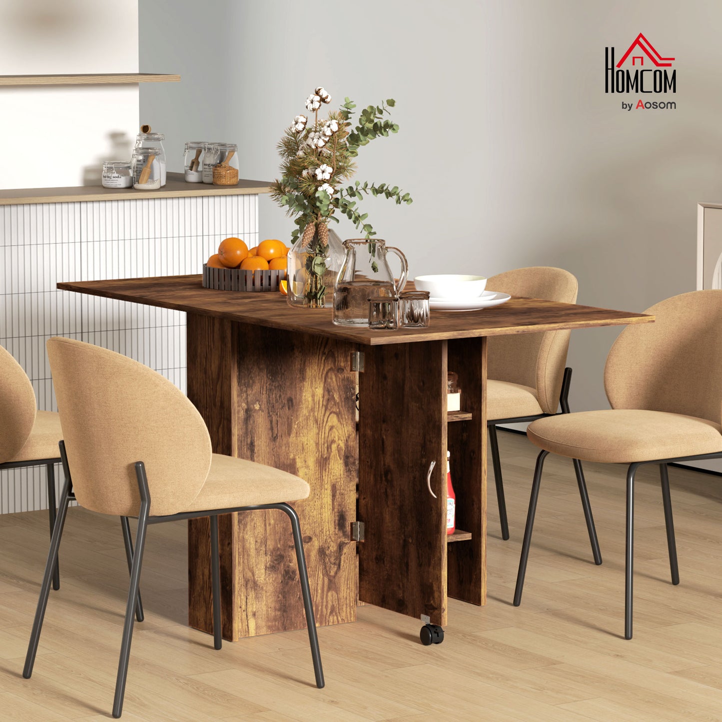 80-140 cm Folding Dining Table for 4-6 Drop Leaf Table Rustic Brown