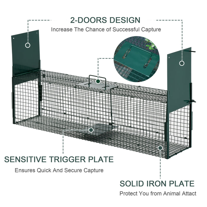 2-Door Humane Live Trap for Small Animals, Animal Trap for Rat Mise Mink Rabbit Raccoon Gopher Squirrel, Green