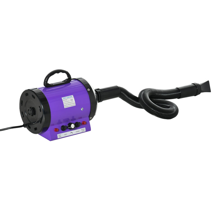 2800W Dog Hair Dryer Pet Grooming Blaster Water Blower Dryer w/ 3 Nozzles, Purple