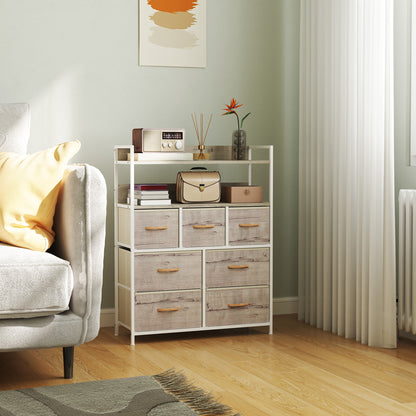 Bedroom Chest of Drawers 7 Drawer Dresser w/ Shelves, Natural