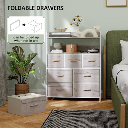 Bedroom Chest of Drawers 7 Drawer Dresser w/ Shelves, Natural