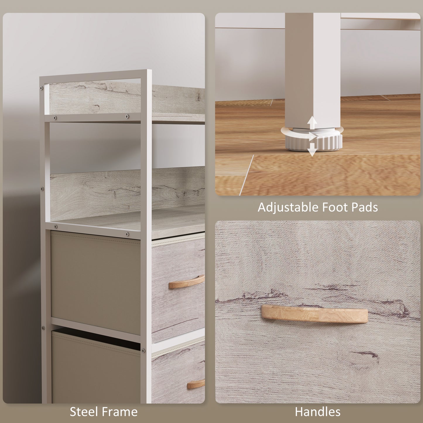 Bedroom Chest of Drawers 7 Drawer Dresser w/ Shelves, Natural