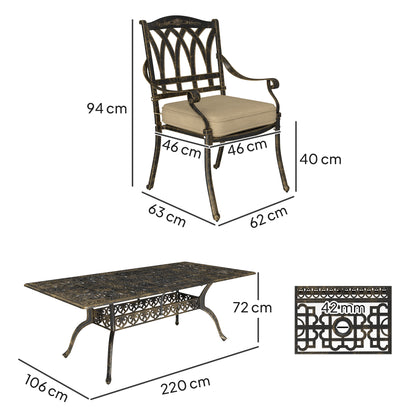 9 Pieces Cast Aluminium Garden Dining Set with Parasol Hole, Bronze